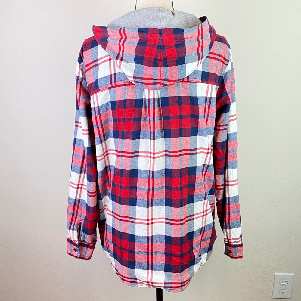 Eddie Bauer Red Plaid Hooded Flannel Shirt - Picture 4 of 10